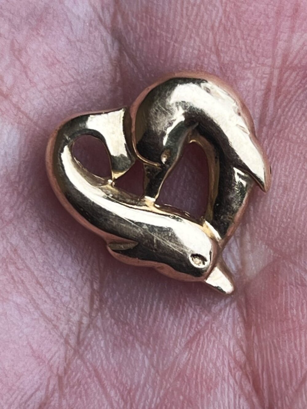 10K Dolphin 🐬 Heart ❤️ Yellow Gold Slide Pendant Marine Life Charm 17x16mm